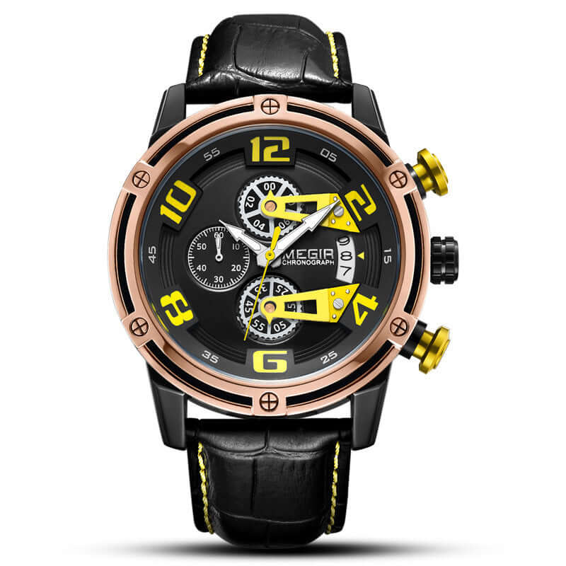 Durable Sports Leather Chronograph Calendar Watch for Men