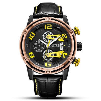 Durable Sports Leather Chronograph Calendar Watch for Men