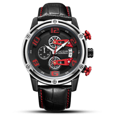 Durable Sports Leather Chronograph Calendar Watch for Men