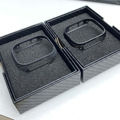 S8 Frosted Fiber Watches Bands displayed in sleek black packaging with carbon fiber texture.