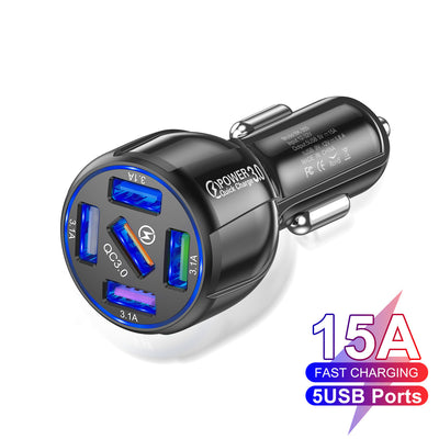 5-Port QC3.0 USB Car Charger Fast Charge for Five Devices