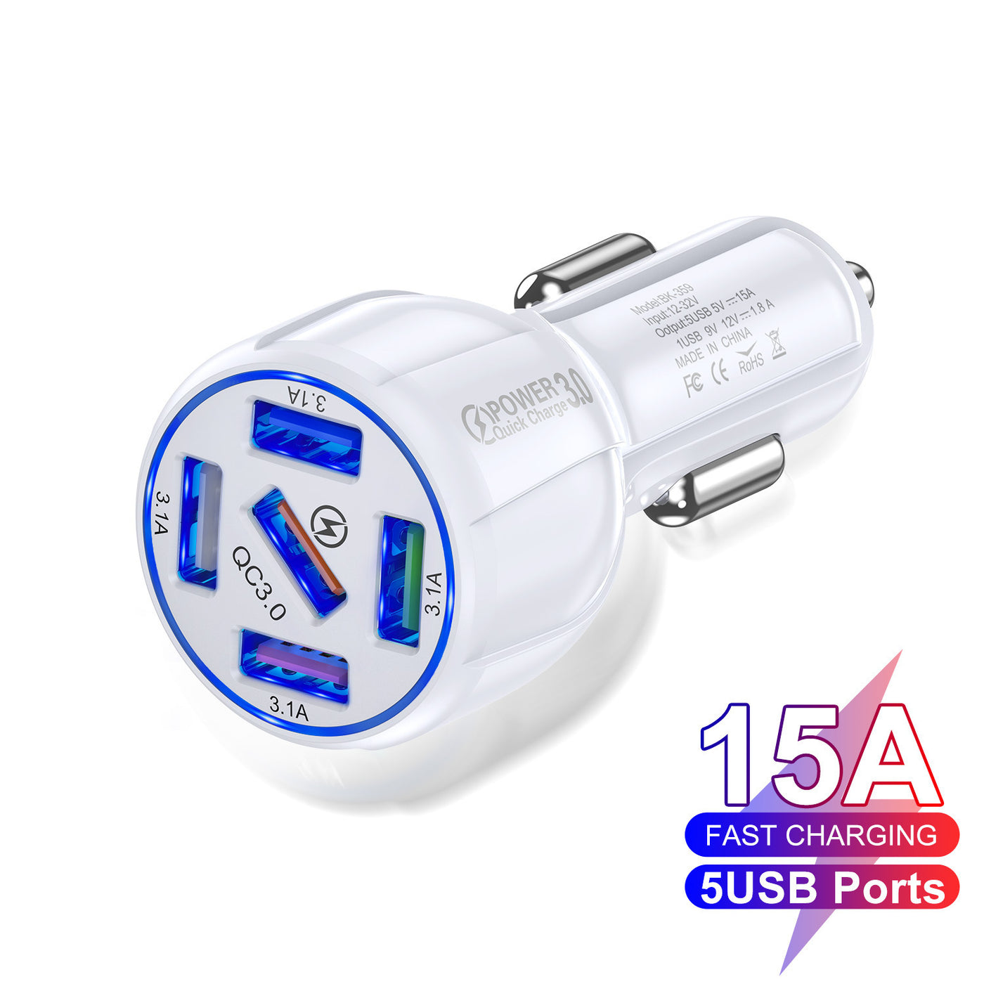 5-Port QC3.0 USB Car Charger Fast Charge for Five Devices